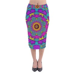 Fern  Mandala  In Strawberry Decorative Style Velvet Midi Pencil Skirt by pepitasart