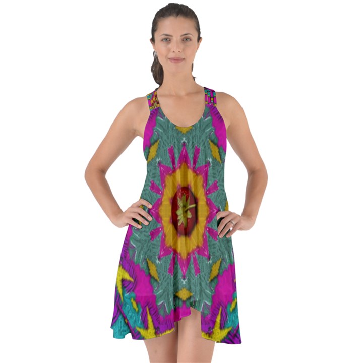 Fern  Mandala  In Strawberry Decorative Style Show Some Back Chiffon Dress