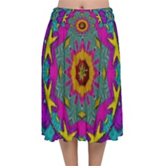 Fern  Mandala  In Strawberry Decorative Style Velvet Flared Midi Skirt by pepitasart