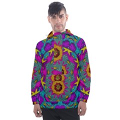 Fern  Mandala  In Strawberry Decorative Style Men s Front Pocket Pullover Windbreaker by pepitasart