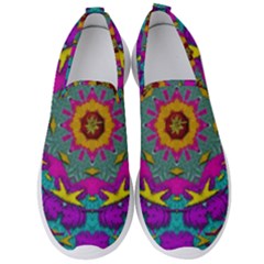 Fern  Mandala  In Strawberry Decorative Style Men s Slip On Sneakers by pepitasart