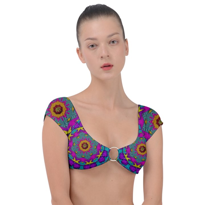 Fern  Mandala  In Strawberry Decorative Style Cap Sleeve Ring Bikini Top