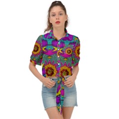 Fern  Mandala  In Strawberry Decorative Style Tie Front Shirt 