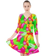 Vibrant Jelly Bean Candy Quarter Sleeve Front Wrap Dress