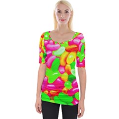 Vibrant Jelly Bean Candy Wide Neckline Tee