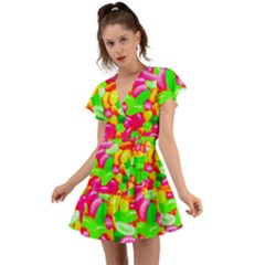 Vibrant Jelly Bean Candy Flutter Sleeve Wrap Dress by essentialimage