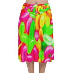 Vibrant Jelly Bean Candy Velvet Flared Midi Skirt by essentialimage