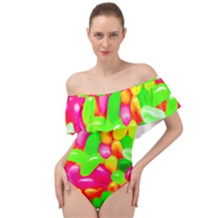 Vibrant Jelly Bean Candy Off Shoulder Velour Bodysuit  by essentialimage