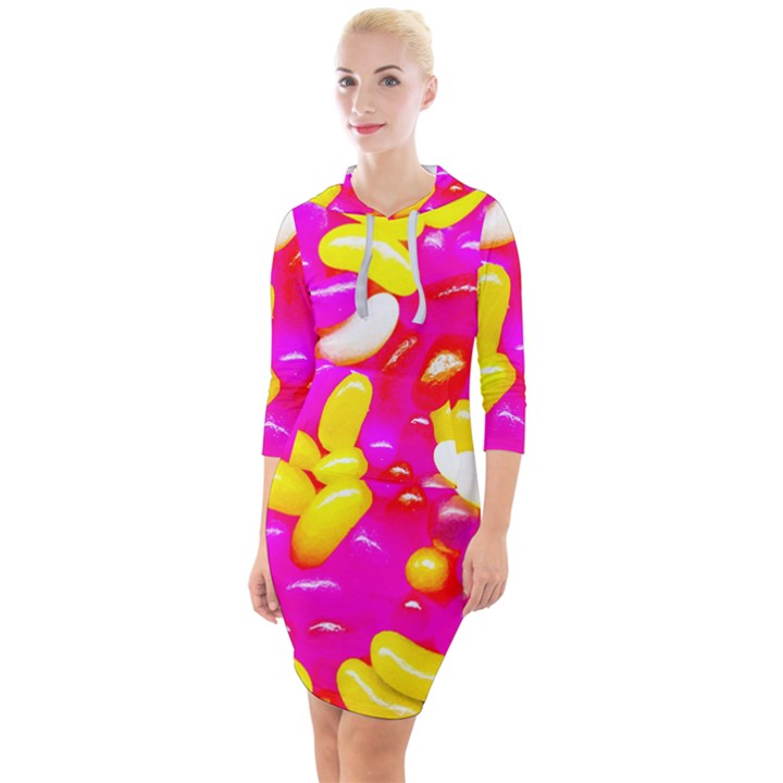 Vibrant Jelly Bean Candy Quarter Sleeve Hood Bodycon Dress