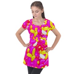 Vibrant Jelly Bean Candy Puff Sleeve Tunic Top by essentialimage