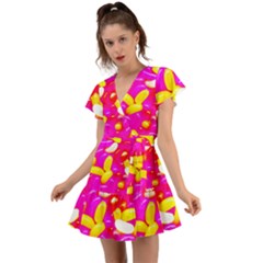 Vibrant Jelly Bean Candy Flutter Sleeve Wrap Dress by essentialimage