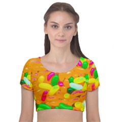 Vibrant Jelly Bean Candy Velvet Short Sleeve Crop Top  by essentialimage