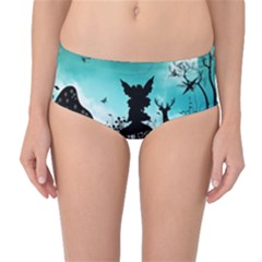 Litte Fairy With Deer In The Night Mid-waist Bikini Bottoms by FantasyWorld7