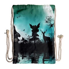 Litte Fairy With Deer In The Night Drawstring Bag (large) by FantasyWorld7