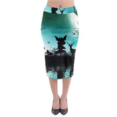 Litte Fairy With Deer In The Night Midi Pencil Skirt by FantasyWorld7