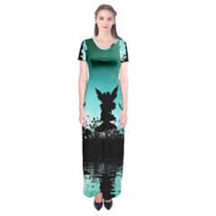 Litte Fairy With Deer In The Night Short Sleeve Maxi Dress by FantasyWorld7