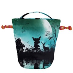 Litte Fairy With Deer In The Night Drawstring Bucket Bag by FantasyWorld7