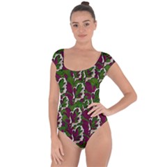 Green Fauna And Leaves In So Decorative Style Short Sleeve Leotard  by pepitasart