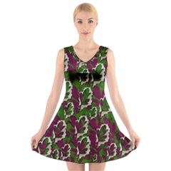 Green Fauna And Leaves In So Decorative Style V-neck Sleeveless Dress by pepitasart