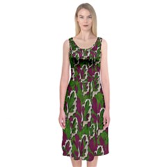 Green Fauna And Leaves In So Decorative Style Midi Sleeveless Dress by pepitasart