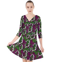 Green Fauna And Leaves In So Decorative Style Quarter Sleeve Front Wrap Dress by pepitasart