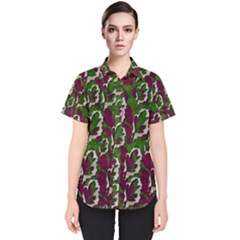 Green Fauna And Leaves In So Decorative Style Women s Short Sleeve Shirt