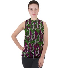 Green Fauna And Leaves In So Decorative Style Mock Neck Chiffon Sleeveless Top by pepitasart