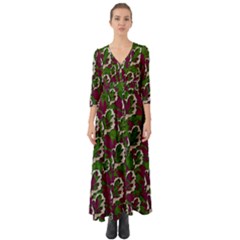 Green Fauna And Leaves In So Decorative Style Button Up Boho Maxi Dress by pepitasart