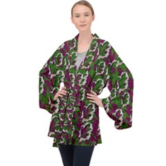 Green Fauna And Leaves In So Decorative Style Long Sleeve Velvet Kimono  by pepitasart