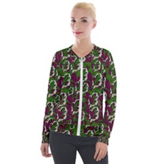 Green Fauna And Leaves In So Decorative Style Velour Zip Up Jacket by pepitasart