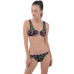 Green Fauna And Leaves In So Decorative Style Ring Detail Crop Bikini Set by pepitasart