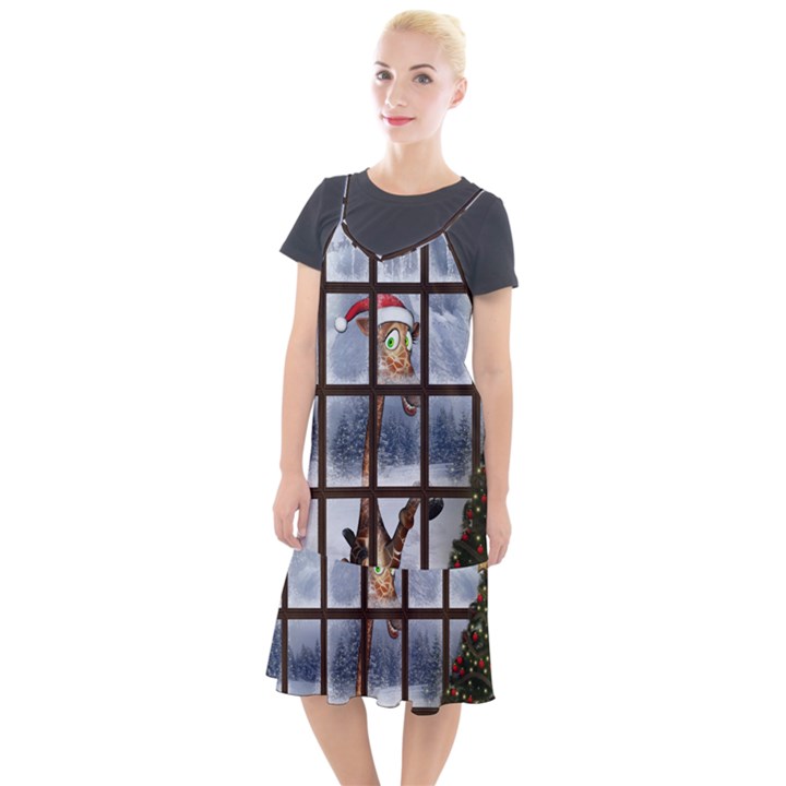 Funny Giraffe  With Christmas Hat Looks Through The Window Camis Fishtail Dress