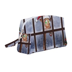 Funny Giraffe  With Christmas Hat Looks Through The Window Wristlet Pouch Bag (medium)