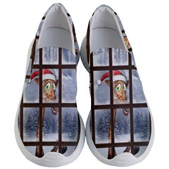 Funny Giraffe  With Christmas Hat Looks Through The Window Women s Lightweight Slip Ons by FantasyWorld7