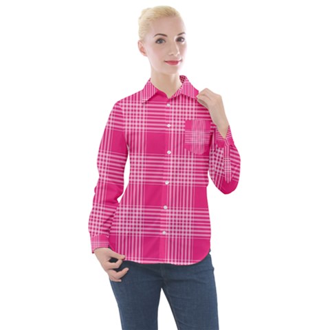 Checks 316856 960 720 Women s Long Sleeve Pocket Shirt by vintage2030