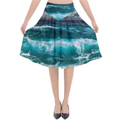 Waves 3975256 960 720 Flared Midi Skirt by vintage2030