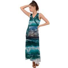 Waves 3975256 960 720 V-neck Chiffon Maxi Dress