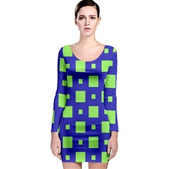 Squares Grid Seamless Long Sleeve Bodycon Dress