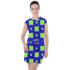 Squares Grid Seamless Drawstring Hooded Dress