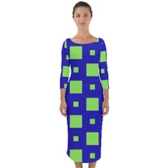 Squares Grid Seamless Quarter Sleeve Midi Bodycon Dress