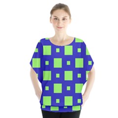 Squares Grid Seamless Batwing Chiffon Blouse