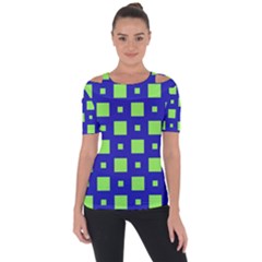 Squares Grid Seamless Shoulder Cut Out Short Sleeve Top by Vaneshart