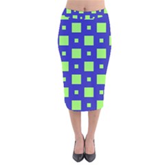 Squares Grid Seamless Velvet Midi Pencil Skirt