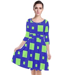 Squares Grid Seamless Quarter Sleeve Waist Band Dress