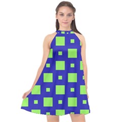 Squares Grid Seamless Halter Neckline Chiffon Dress 