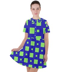 Squares Grid Seamless Short Sleeve Shoulder Cut Out Dress  by Vaneshart