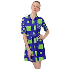 Squares Grid Seamless Belted Shirt Dress