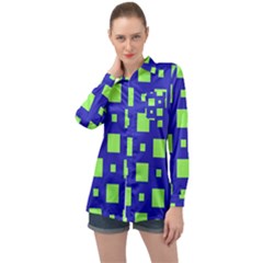 Squares Grid Seamless Long Sleeve Satin Shirt