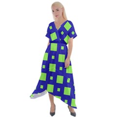 Squares Grid Seamless Cross Front Sharkbite Hem Maxi Dress