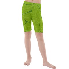 Pattern Leaves Walnut Nature Kids  Mid Length Swim Shorts by Vaneshart